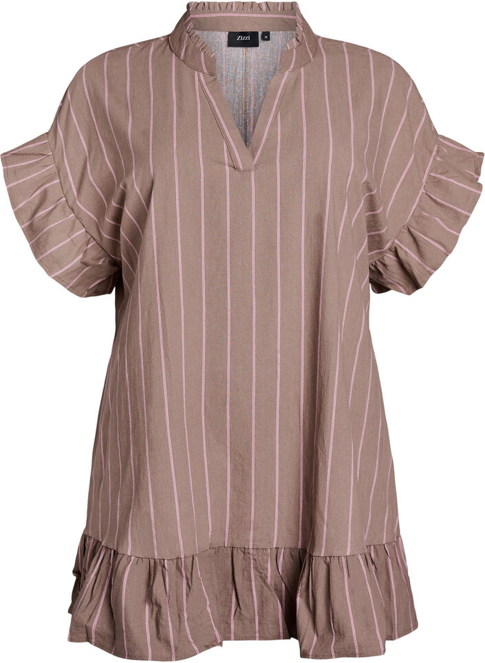 Tunic with V-neck and ruffle details, Brown, Packshot image number 0