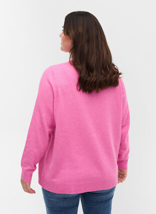 Short knitted cardigan with contrast-colour buttons, Wild Orchid Mel., Model image number 1