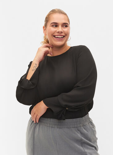 Monochrome top with long sleeves, Black, Model image number 0
