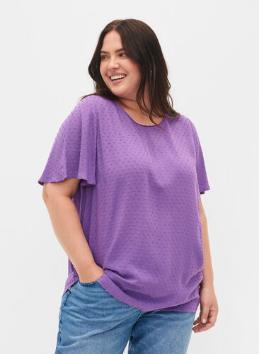 Structured viscose blouse with batwing sleeves, Royal Lilac, Model image number 0