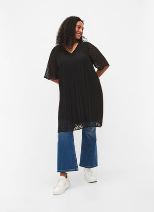 Short sleeved pleated dress, Black, Model image number 2