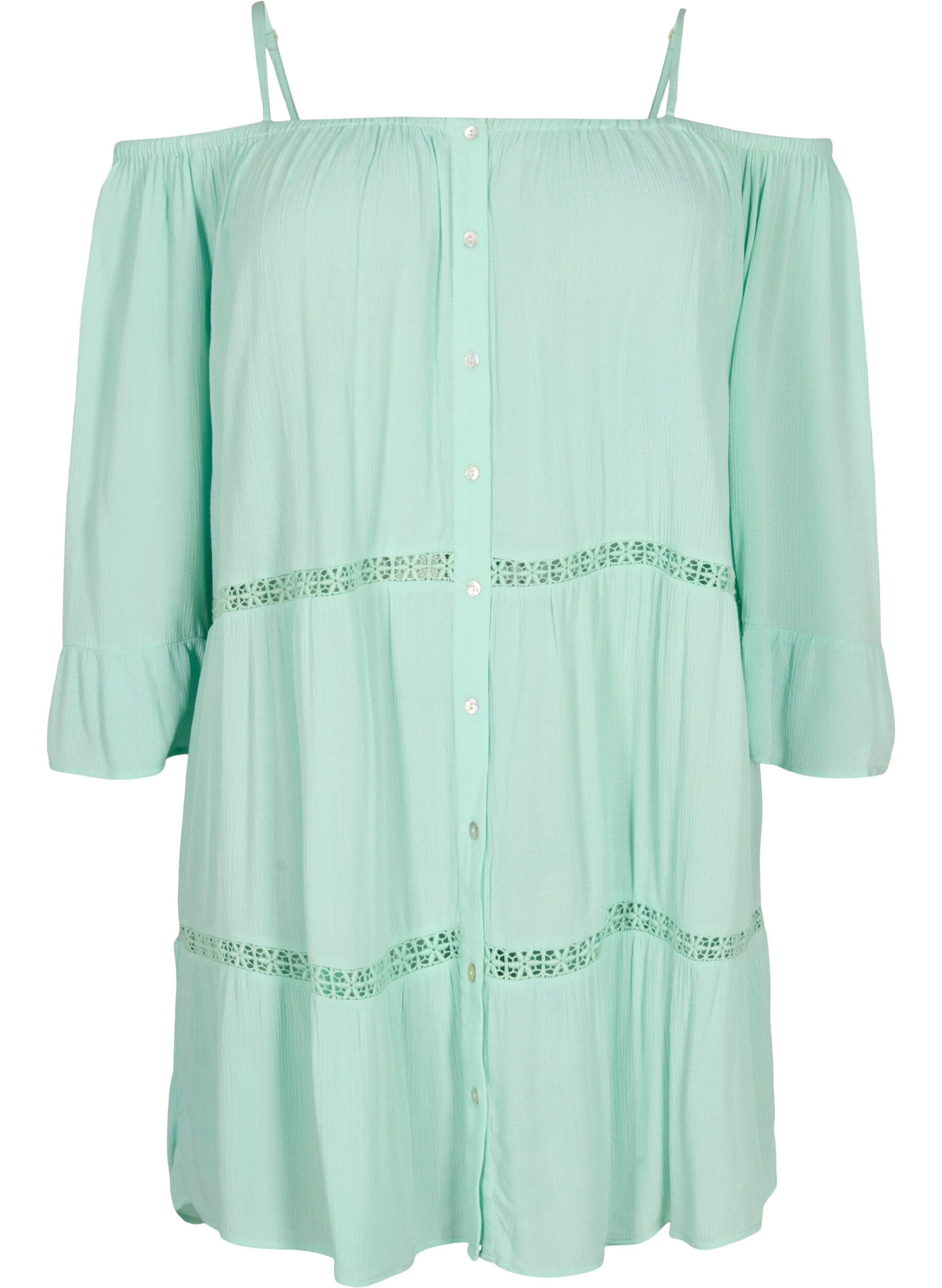 Zizzifashion Beach tunic with off-shoulder, Brook Green, Packshot image number 0