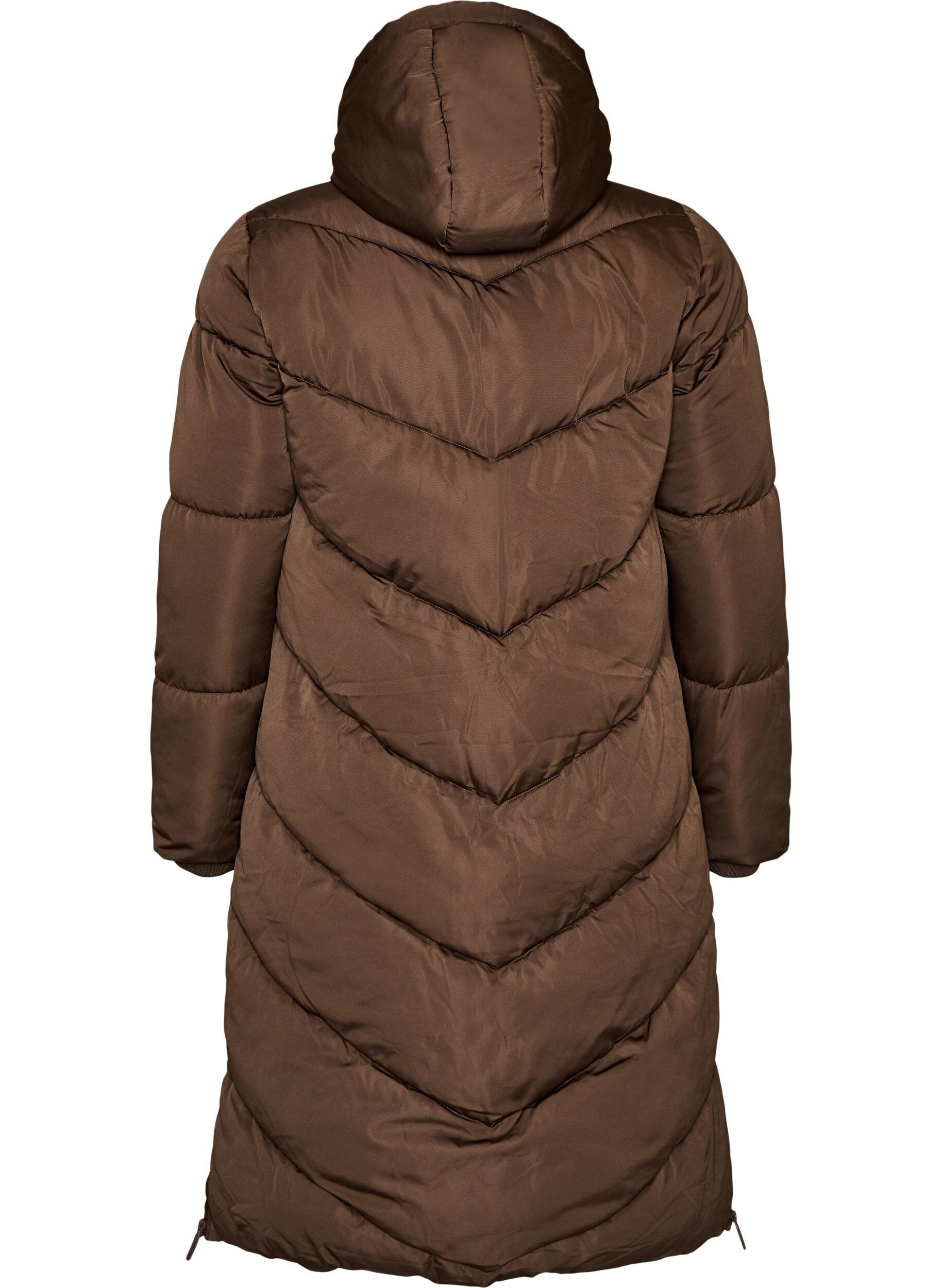 ZizzifashionLong puffer coat with hood and pockets, Brown, Packshot image number 1