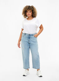 Cropped Vera jeans with destroy details	, Blue Denim, Model