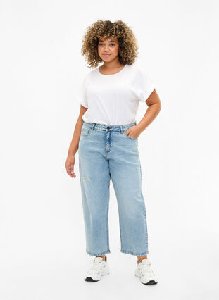 Cropped Vera jeans with destroy details	, Blue Denim, Model image number 0