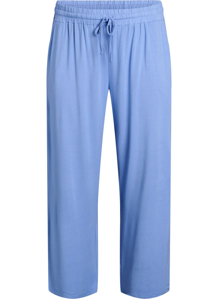 Loose night trousers in viscose jersey with pockets, Blue, Packshot image number 0