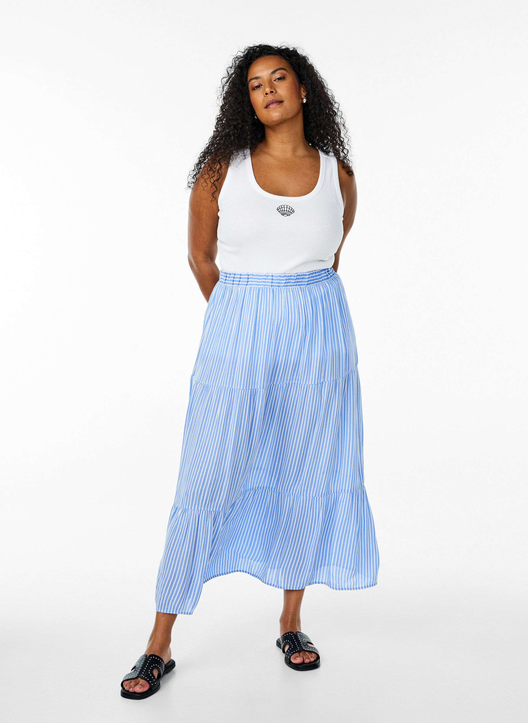 Zizzifashion Long skirt with elasticated waist, Light Blue, Model image number 0