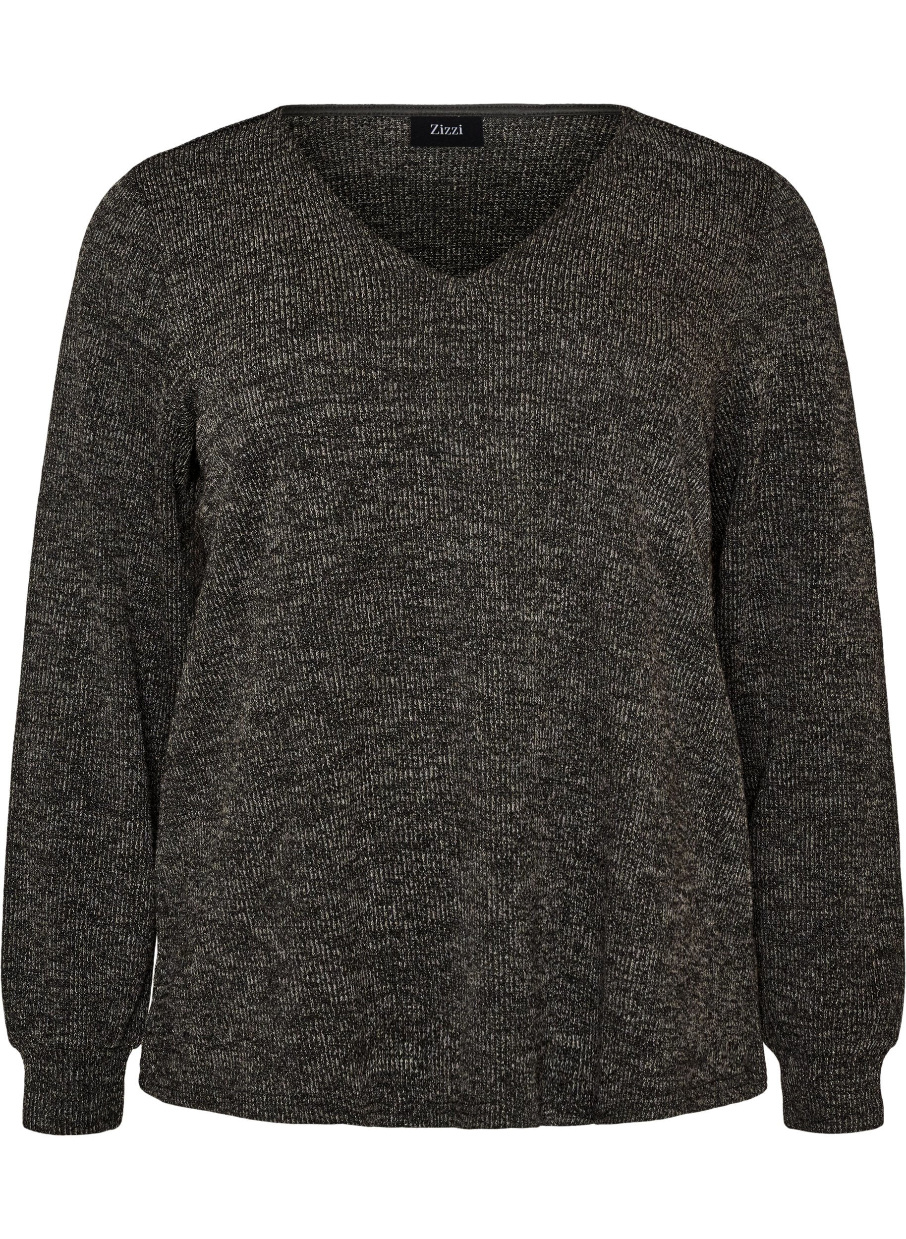 ZizzifashionJersey blouse with a V-neck and long sleeves, Black, Packshot image number 0