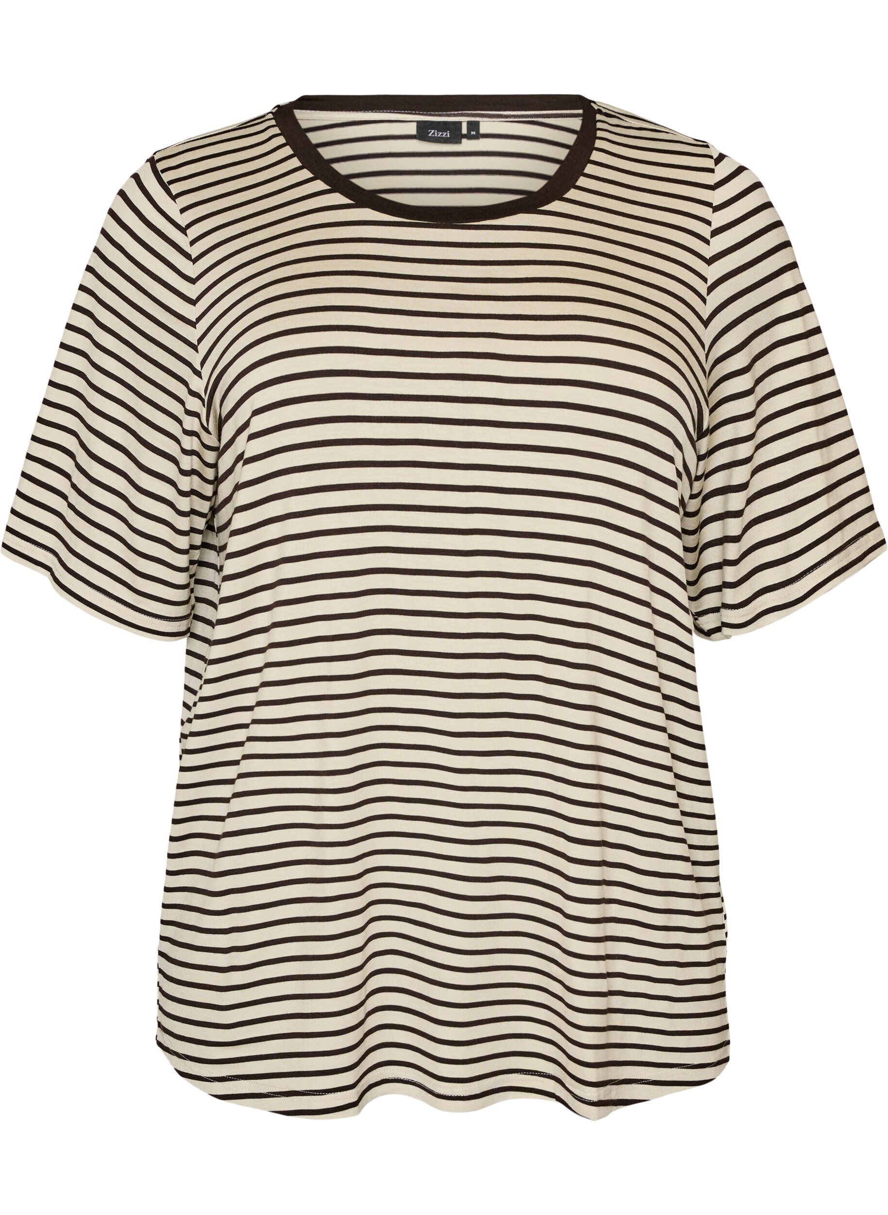 ZizzifashionT-shirt with TENCEL&trade; Lyocell and stripes, Brown, Packshot image number 0