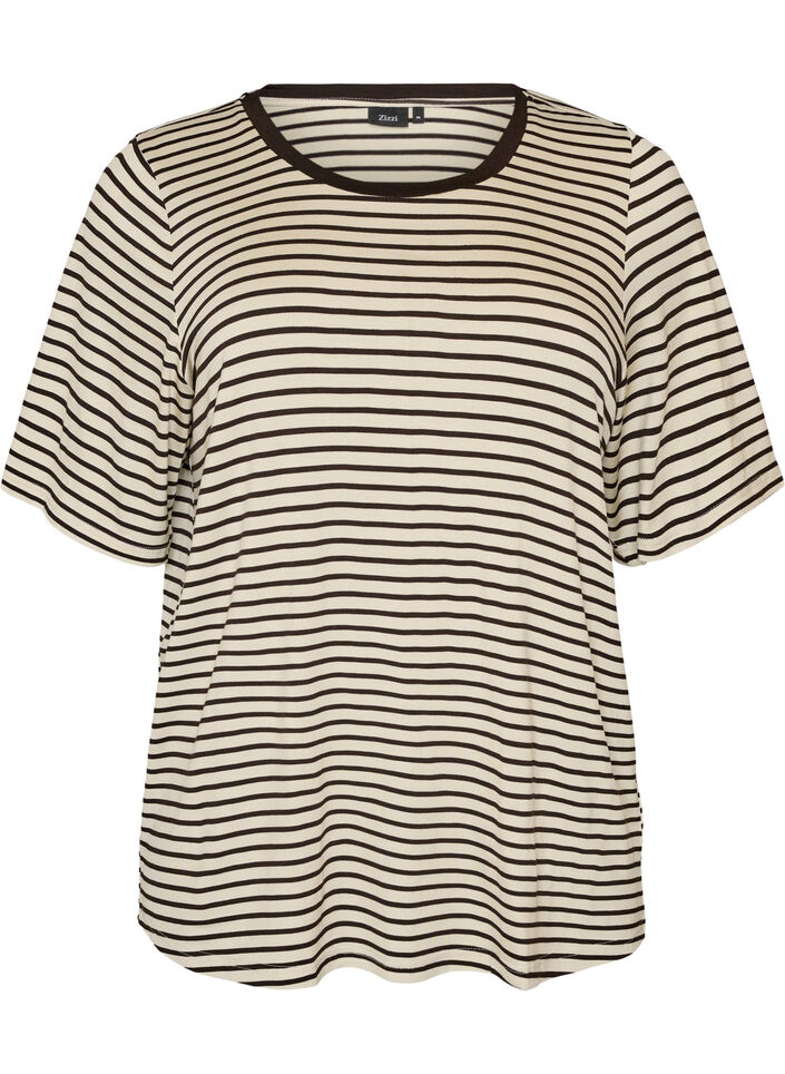 T-shirt with TENCEL&trade; Lyocell and stripes, Brown, Packshot image number 0