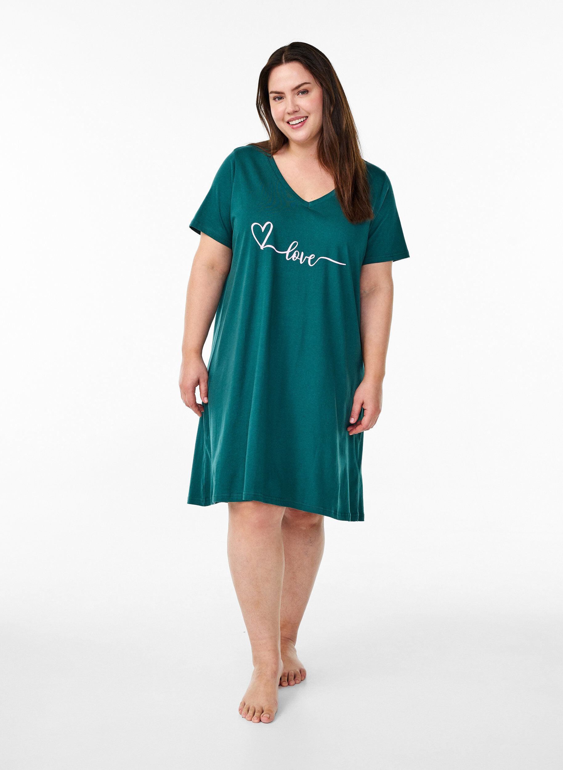 Zizzifashion Organic cotton nightgown with v-neck, Green, Model image number 1
