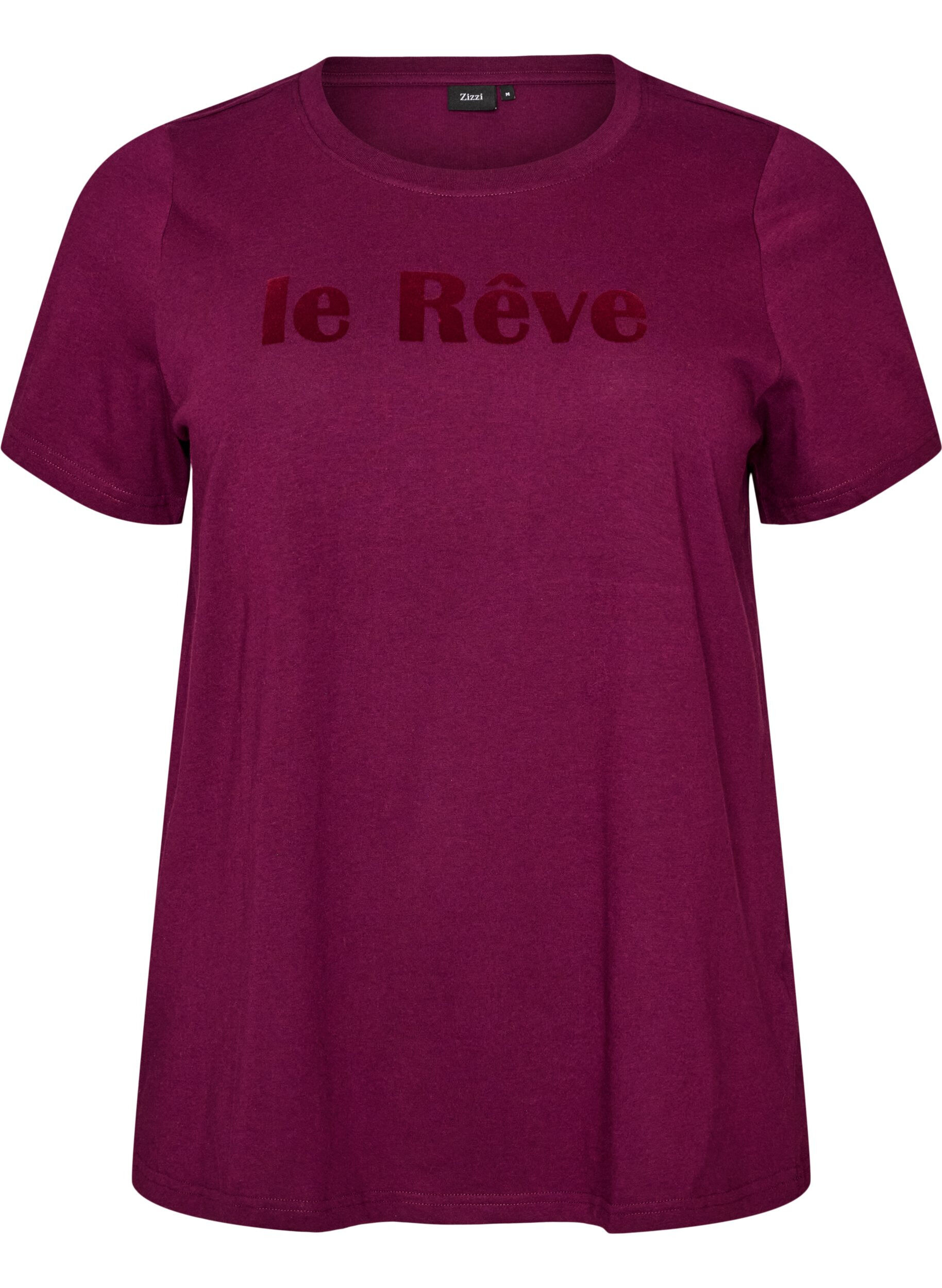 ZizzifashionOrganic cotton T-shirt with velour text, Purple, Packshot image number 0