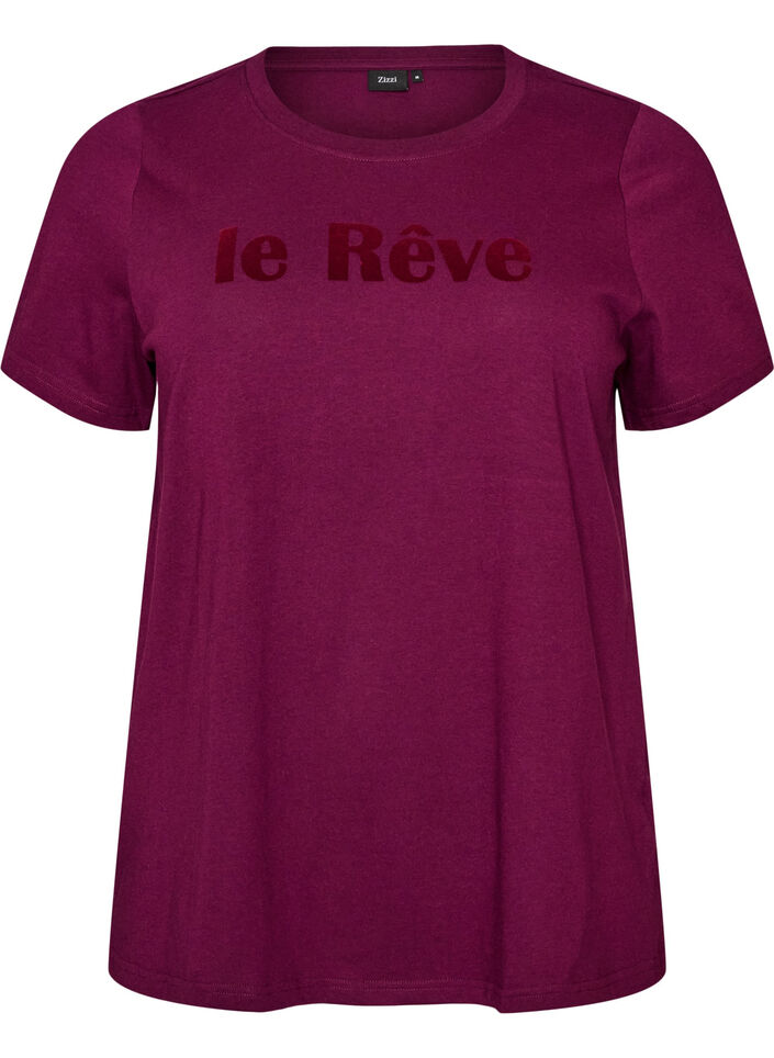 Organic cotton T-shirt with velour text, Purple, Packshot image number 0