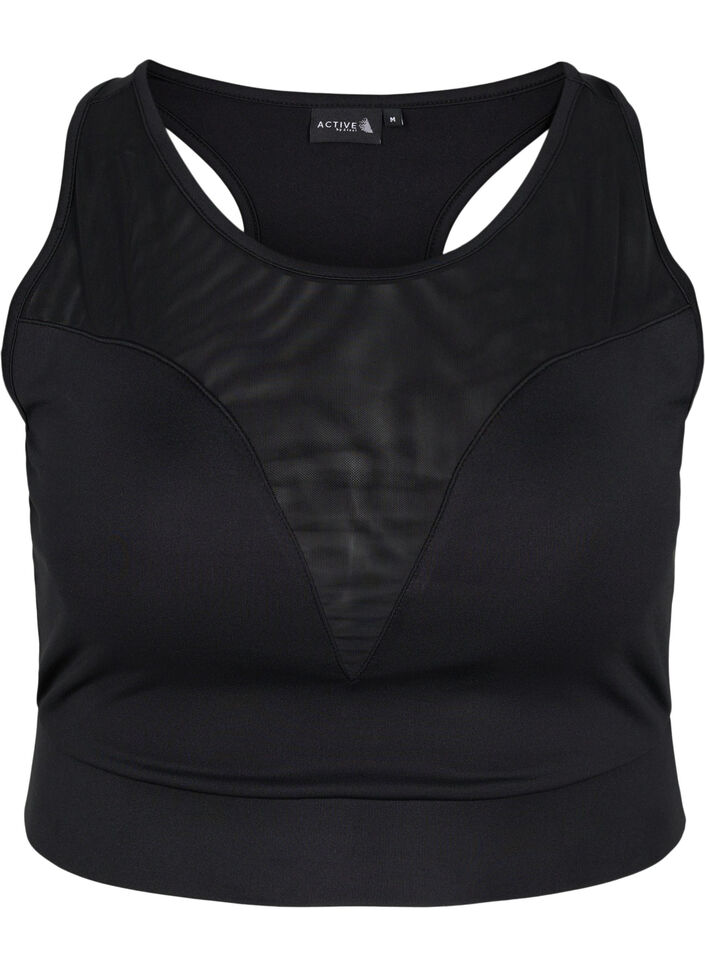 Sports bra with mesh, Black, Packshot image number 0