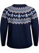 Knitted blouse with jacquard pattern and Christmas motifs, Blue, Packshot image number 1