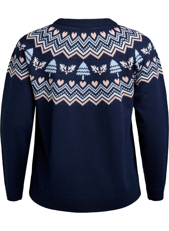 Knitted blouse with jacquard pattern and Christmas motifs, Blue, Packshot image number 1