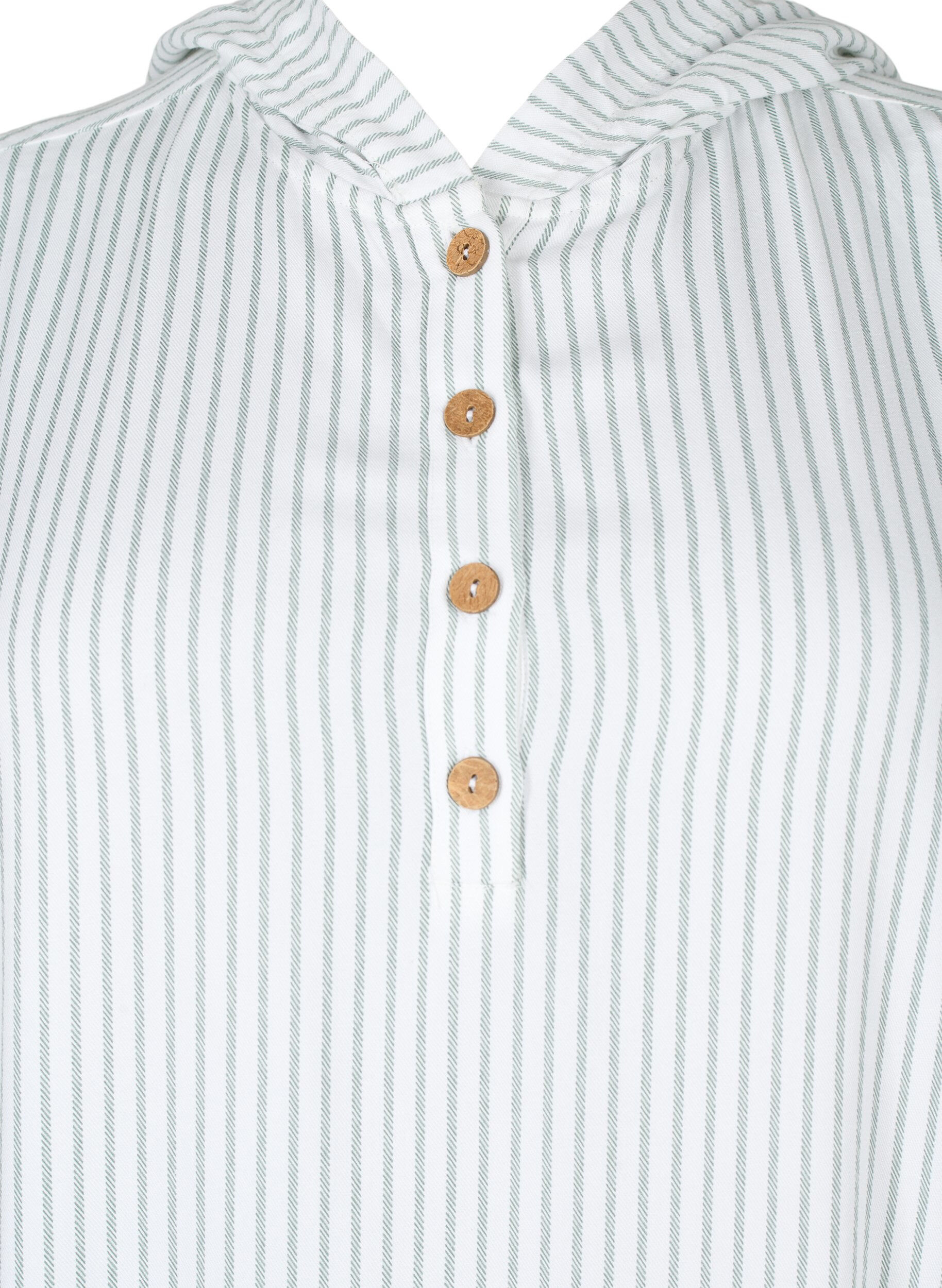 Zizzifashion Short-sleeved viscose tunic with hood, Chinois Green Stripe, Packshot image number 2