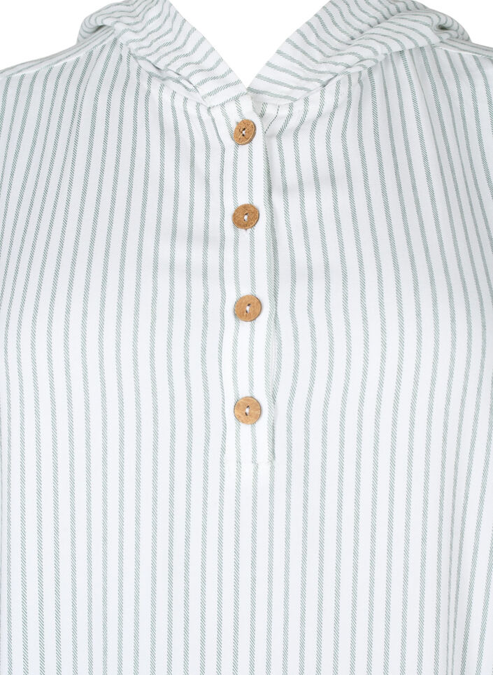 Short-sleeved viscose tunic with hood, Chinois Green Stripe, Packshot image number 2