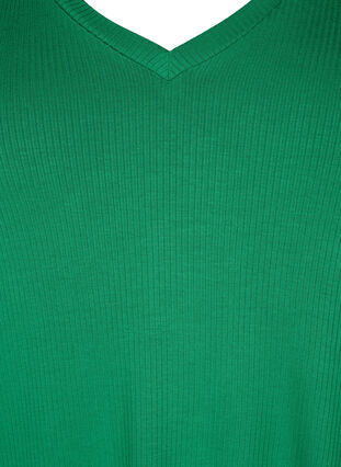Ribbed viscose T-shirt with v-neck, Jolly Green, Packshot image number 2