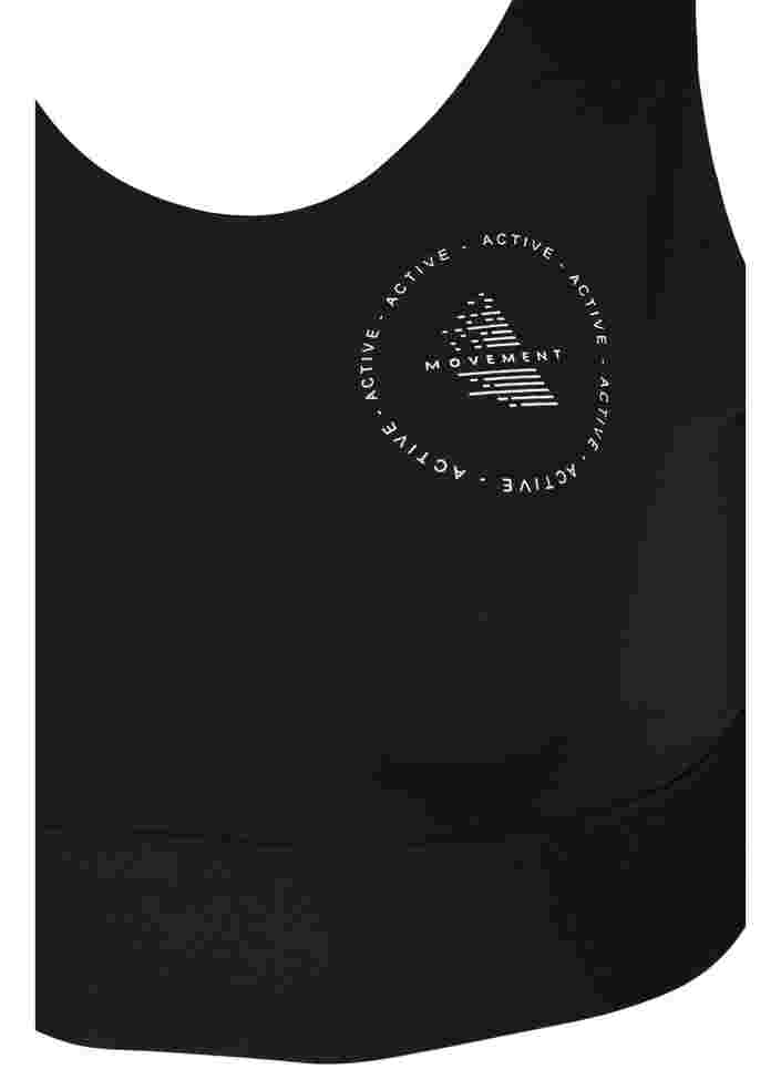 Block coloured sports bra with v-back, Black, Packshot image number 2