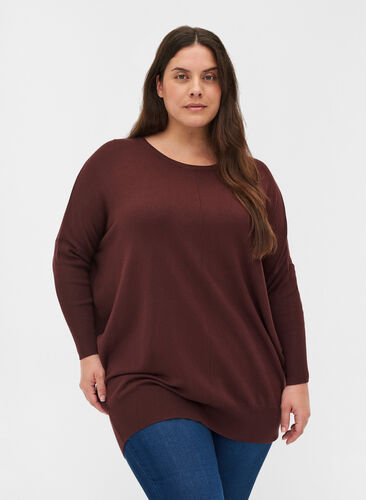 Knitted jumper with round neckline, Bitter Chocolate, Model image number 0