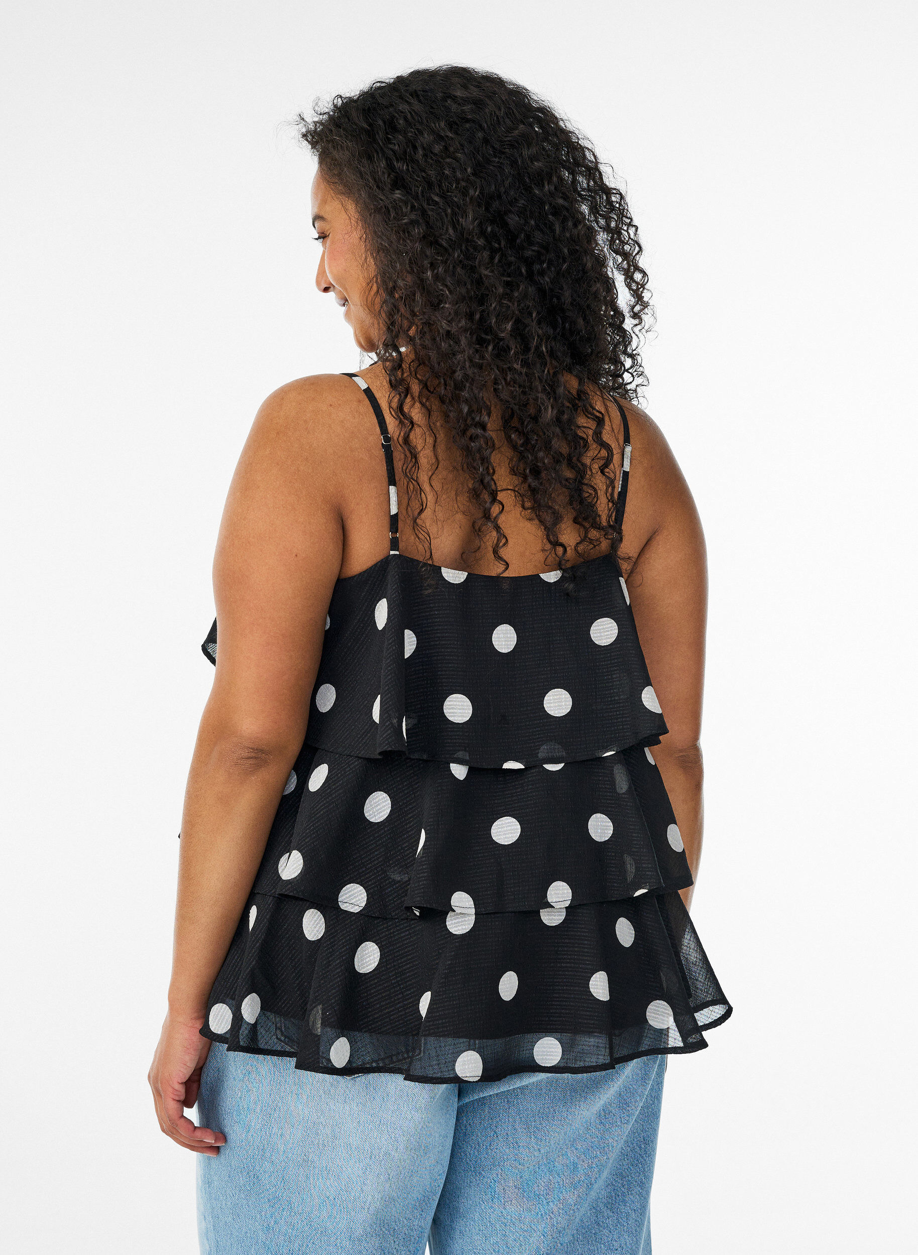 ZizzifashionLayered top with ruffles and spaghetti straps, Black, Model image number 2