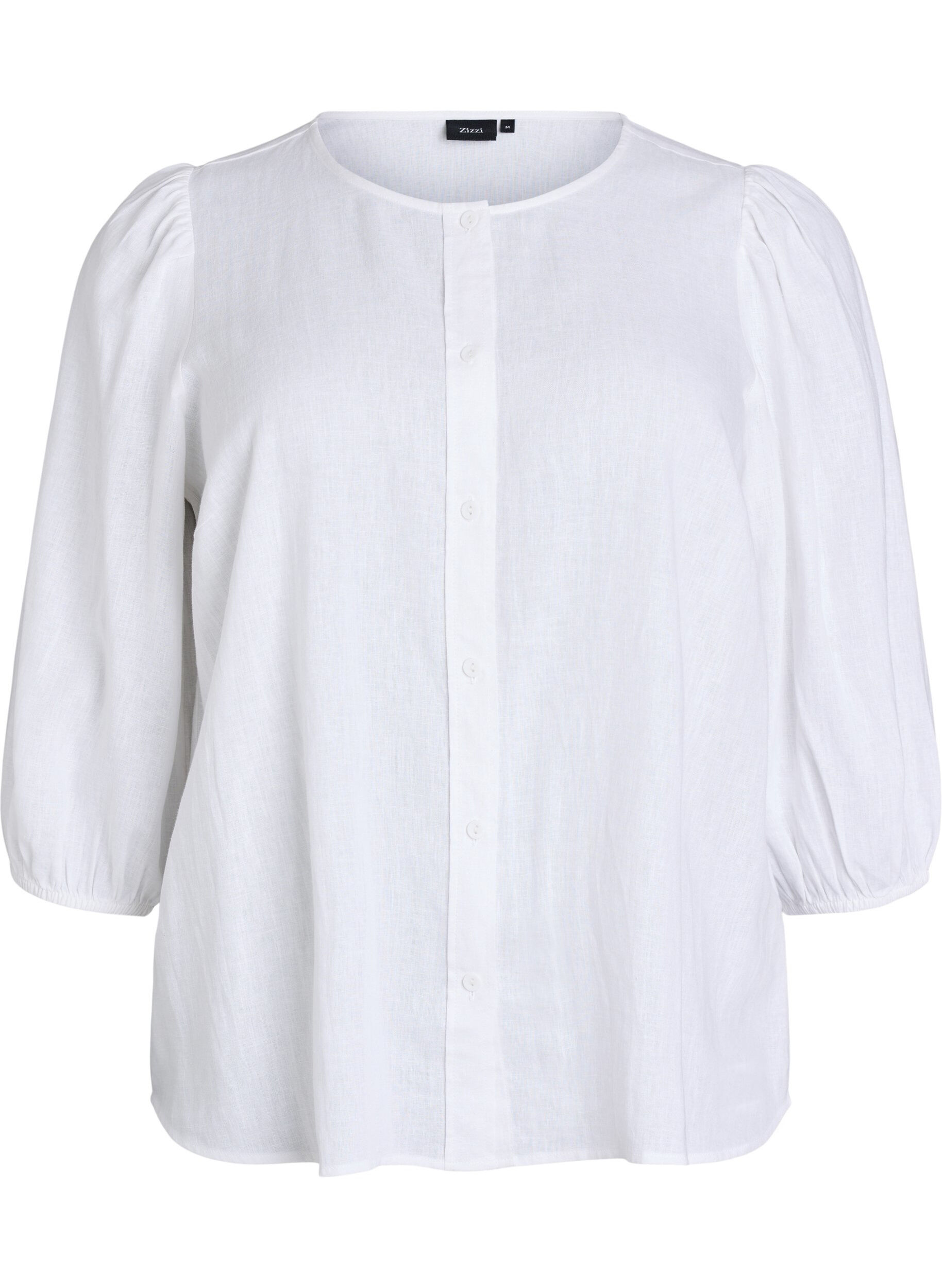 Zizzifashion Shirt blouse in linen and viscose with 3/4-sleeves, White, Packshot image number 0