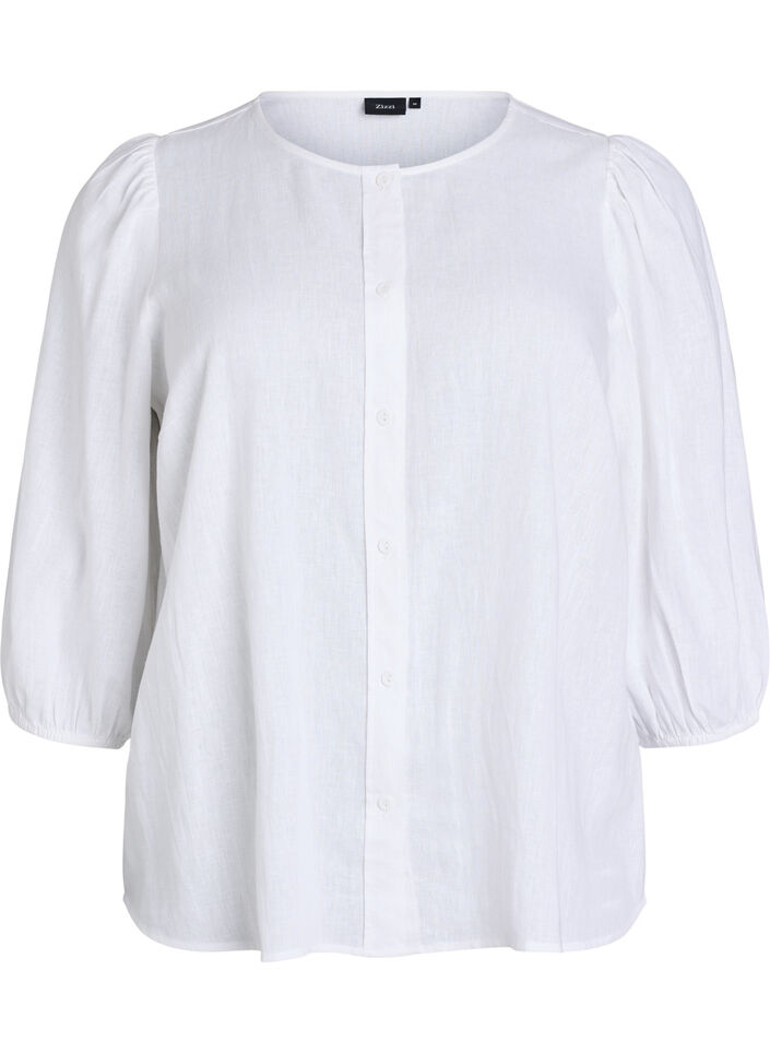 Shirt blouse in linen and viscose with 3/4-sleeves, White, Packshot image number 0