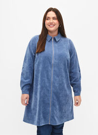 Velvet dress with zipper and 3/4 sleeves, Moonlight Blue, Model