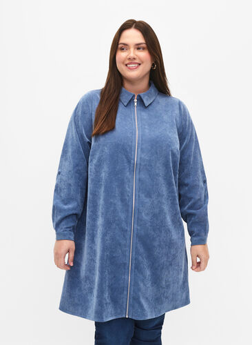 Velvet dress with zipper and 3/4 sleeves, Moonlight Blue, Model image number 0
