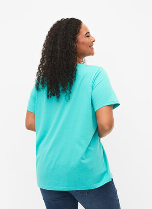Short sleeve t-shirt with v-neckline, Turquoise, Model image number 1