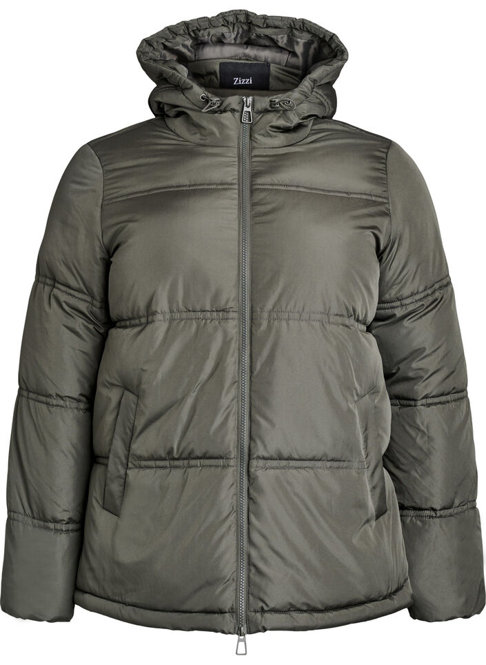 Short puffer jacket with a hood and two-way zipper, Dark Grey, Packshot image number 0