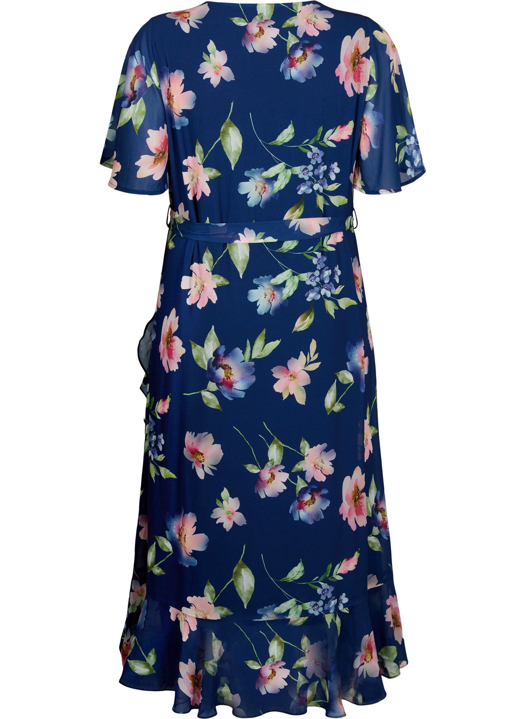 Zizzifashion Short sleeve midi dress with floral print, Blueprint Flower AOP, Packshot image number 1