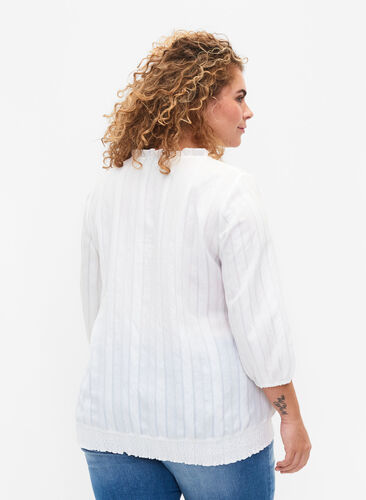 Viscose blouse with 3/4 sleeves and smock, Bright White, Model image number 1