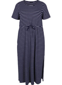 Striped midi dress in cotton with short sleeves