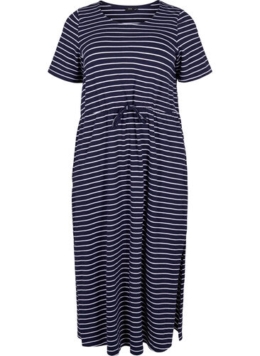 Striped midi dress in cotton with short sleeves, Night Sky Stripe, Packshot image number 0