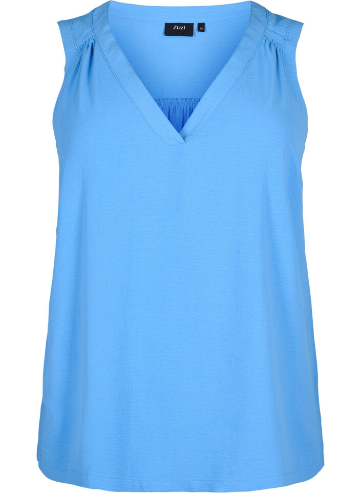 Sleeveless top with wrinkle details, Blue, Packshot image number 0