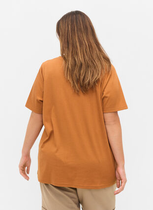 Short-sleeved t-shirt in ribbed fabric, Pecan Brown, Model image number 1