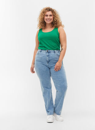 Solid color basic top in cotton, Jolly Green, Model image number 2