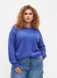 Melange sweater with round neck	, D.Blue/ White Mel., Model