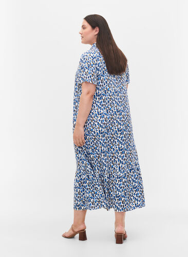 short-sleeved viscose midi dress, Blue Leo AOP, Model image number 1
