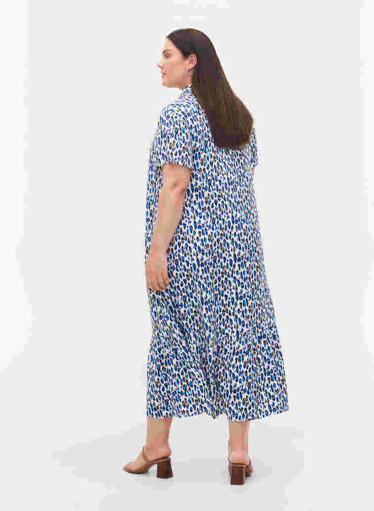 short-sleeved viscose midi dress, Blue Leo AOP, Model image number 1