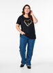 Cotton T-shirt with motif, Black w. Gold Love, Model image number 2