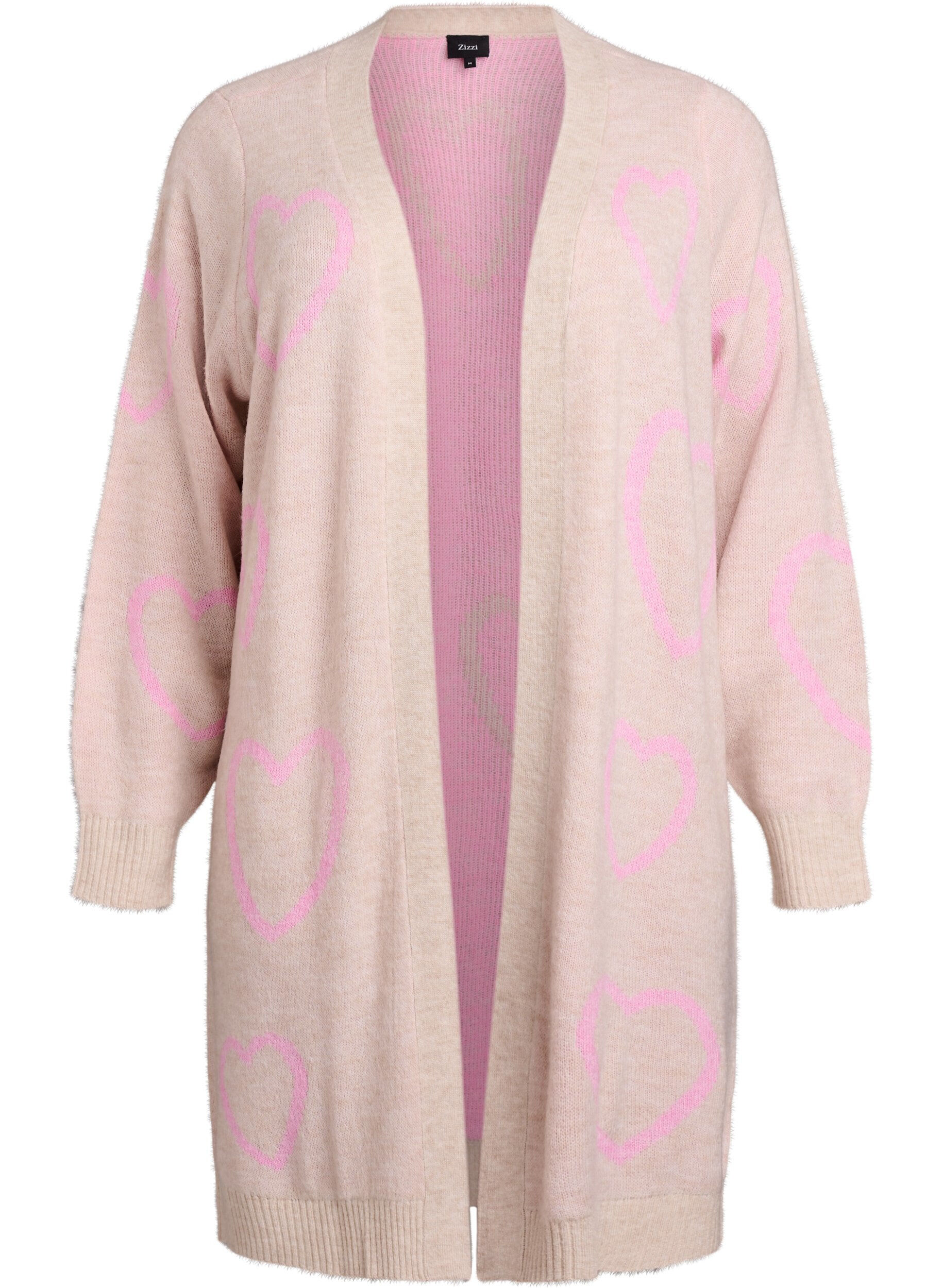 Long cardigan with tone-on-tone hearts