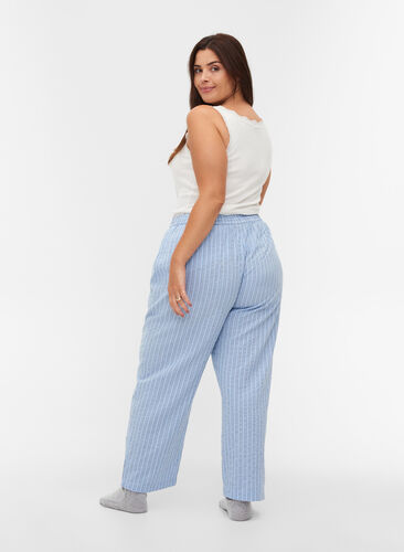 Loose cotton pyjama trousers with stripes, Chambray Blue Stripe, Model image number 1