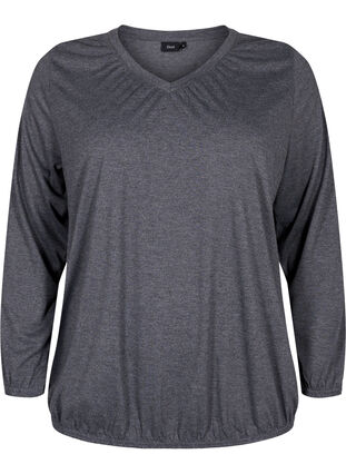 Melange top with long sleeves and v cutting, Dark Grey Melange, Packshot image number 0