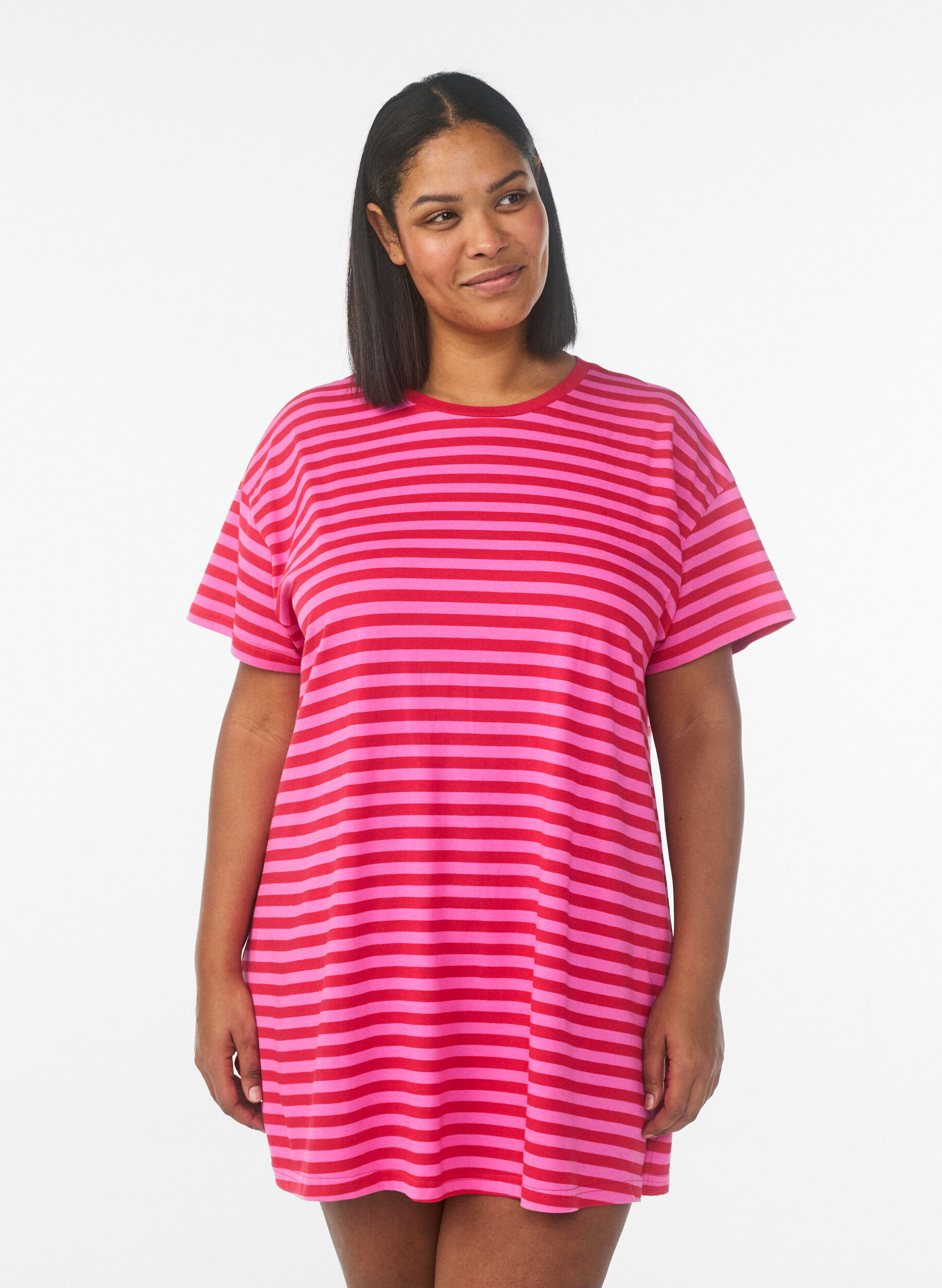 Long striped night T-shirt, Pink, Model