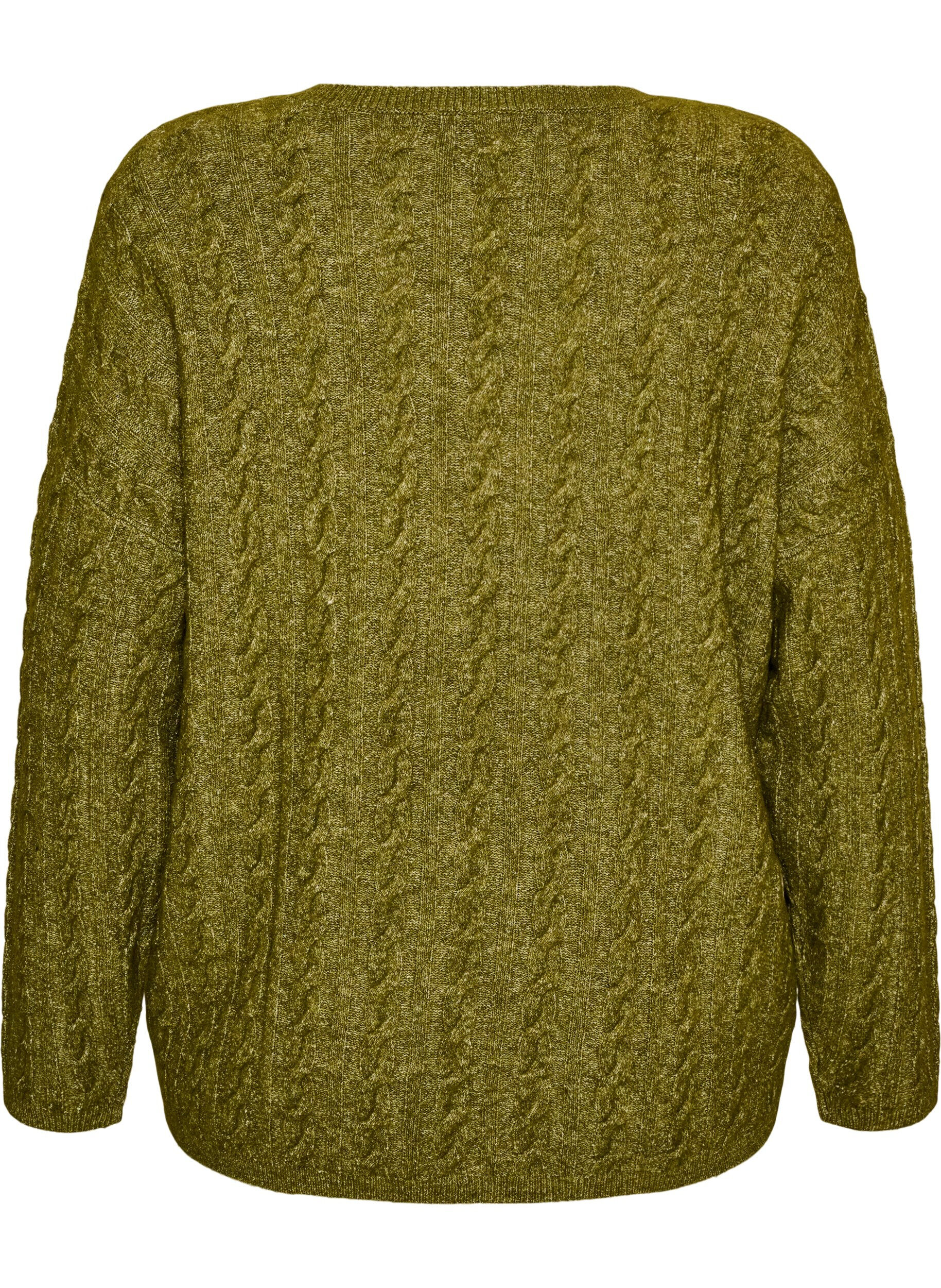 ZizzifashionKnitted blouse with cable knit and V-neck, Green, Packshot image number 1