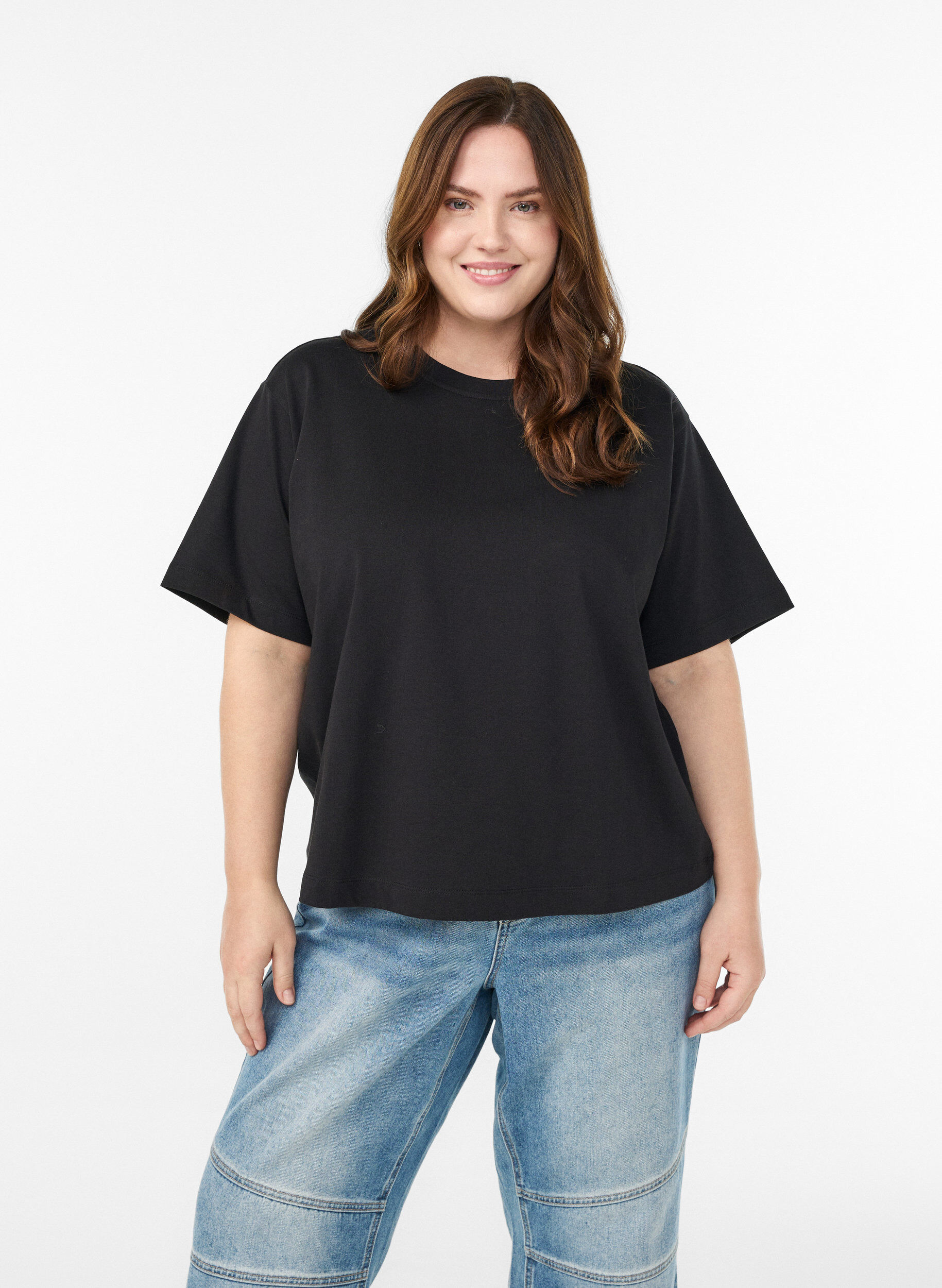 Boxy cotton t-shirt, Black, Model
