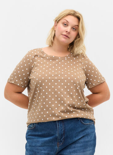 Polka dotted cotton t-shirt, Desert Taupe W. Dot, Model image number 0